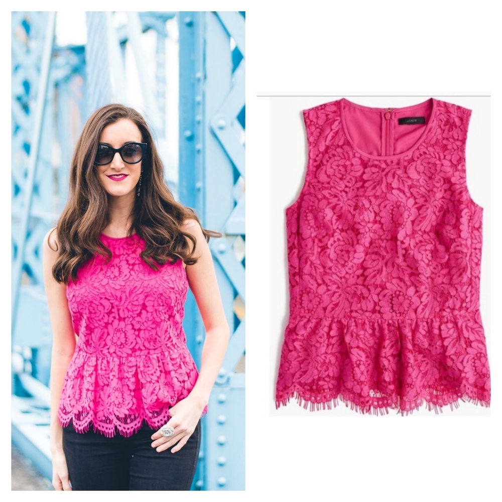 J Crew Hot Pink Peplum Lace Sleveless Top - Picture 1 of 7